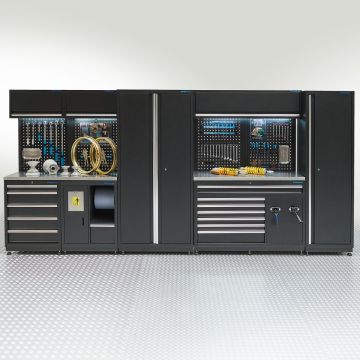 Werkstatteinrichtung PREMIUM mit Edelstahl-Arbeitsplatte – 422 cm breit