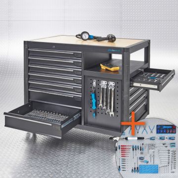 Mobiler Arbeitsplatz “Tech-Line” 125 cm mit Werkzeugset - 157-teilig