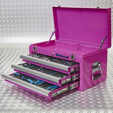 Werkzeugkiste mit drei Schubladen - 3 Fächer bestückt - lila
