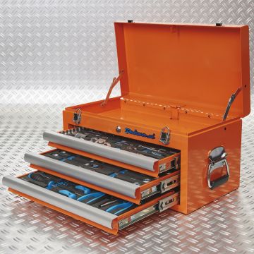 Werkzeugkiste mit drei Schubladen - 3 Fächer bestückt - orange
