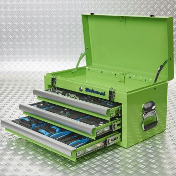 Werkzeugkiste mit drei Schubladen - 3 Fächer bestückt - grün