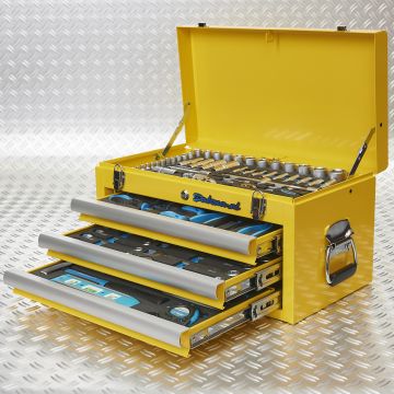 Werkzeugkiste mit vier Schubladen - 4 Fächer bestückt - gelb