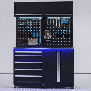 Werkstatteinrichtung PREMIUM Edelstahl mit Schrank und Schubladen - 135 cm