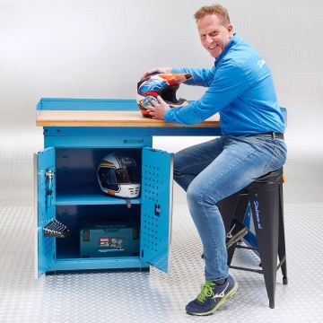 Werkbank PRO 150 cm mit Werkstattschrank - blau