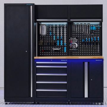 PREMIUM Werkstatteinrichtung Eiche Mit Schubladen- und Türschrank – 200 cm