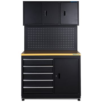 Werkbank mit Oberschränken und Lochwand - 120 cm