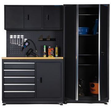 Werkbank 120 cm mit Hängeschrank und breitem Seitenschrank