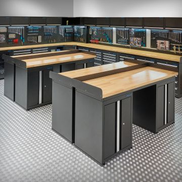 Werkbank PRO Eiche – 8 Werkzeugschränke – 200 cm – Schwarz