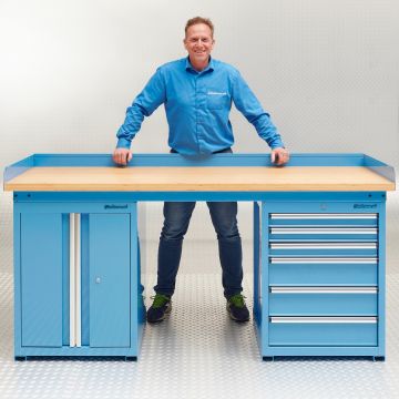 Werkbank Bambus Arbeitsplatte - 6 Schubladen - Werkzeugschrank - 200cm