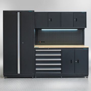 Werkbank 160 cm mit Hängeschrank und breitem Seitenschrank