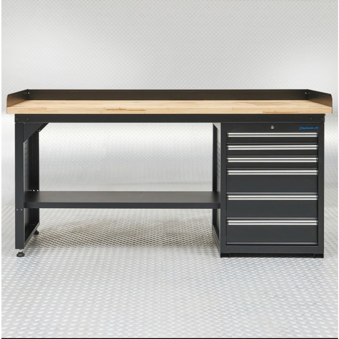 Werkbank 200 cm BAMBUS - 2 Türenschränke und 1 Schubladenschrank-5