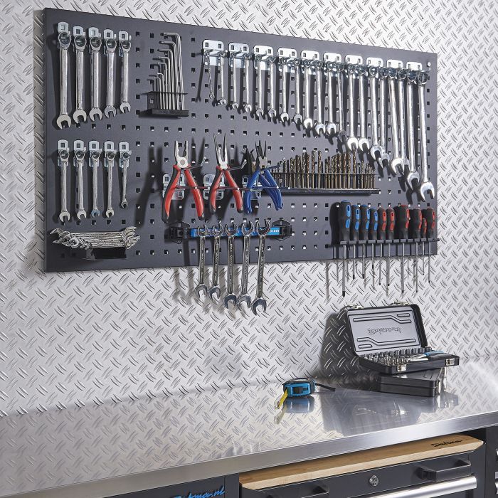 Werkstattlochwand 122 x 61 cm - Schwarz (2 Stück)-13