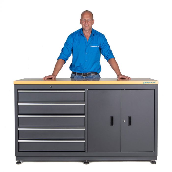 Werkbank mit 5 Schubladen und Schrank - 160 cm