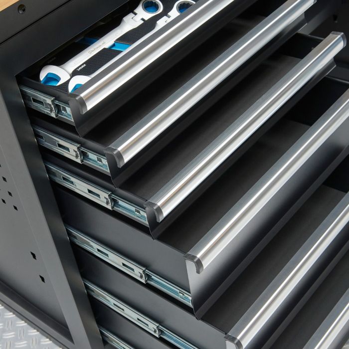 Werkbank 200 cm BAMBUS - 2 Türenschränke und 1 Schubladenschrank-14