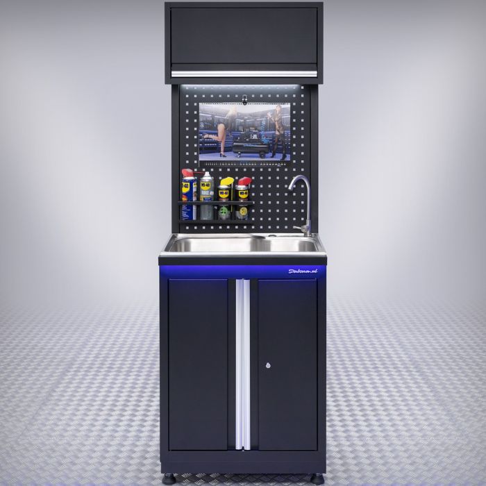 Waschbecken mit Wasserhahn für Werkbank + Lochwand und Hängeschrank