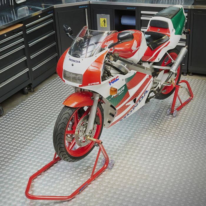 Vorteilsset Motorrad-Montageständer Bike-Line Xtreme – Rot (vorn & hinten)