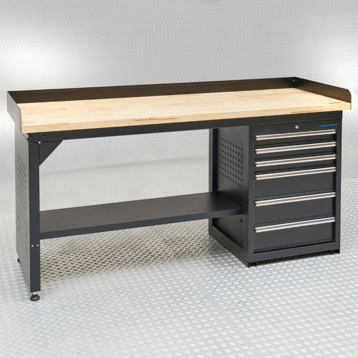 Werkbank 200 cm BAMBUS - 2 Türenschränke und 1 Schubladenschrank-6