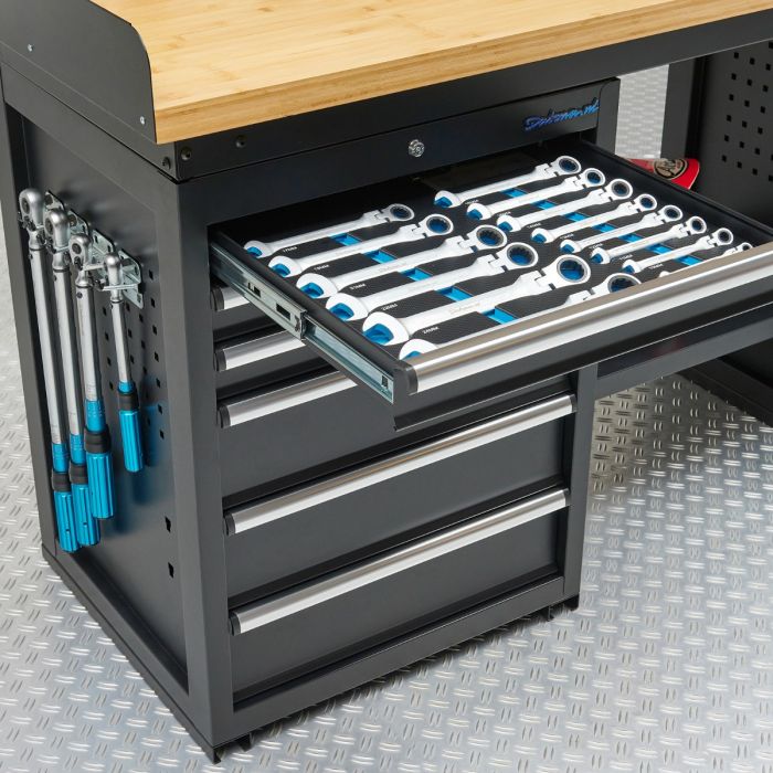 Werkbank 200 cm BAMBUS - 2 Türenschränke und 1 Schubladenschrank-15
