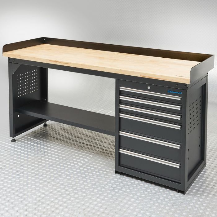 Werkbank 200 cm BAMBUS - 2 Türenschränke und 1 Schubladenschrank-7
