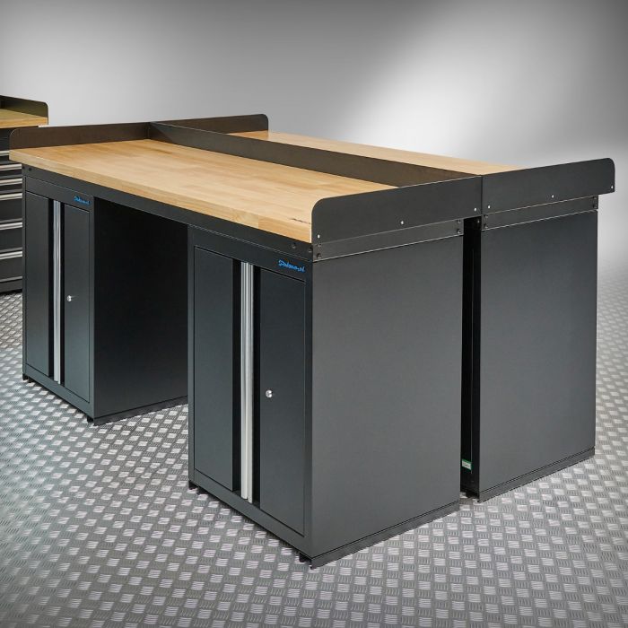 Werkbank PRO Eiche – 4 Werkzeugschränke – 200 cm – Schwarz