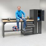 Werkbank 200 cm BAMBUS - 2 Türenschränke und 1 Schubladenschrank-0-thumb